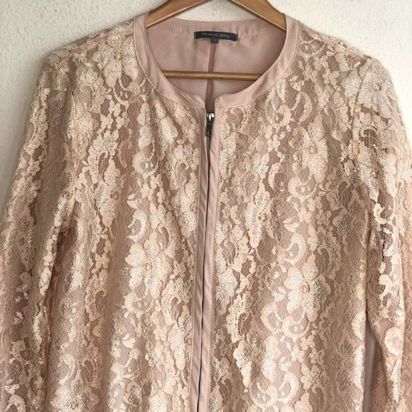 Michael Stars Lace Overlay Full Zip Top Pink Large - Picture 2 of 10
